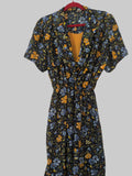 Robe longue fleurie Vintage imprimé bleu & orange