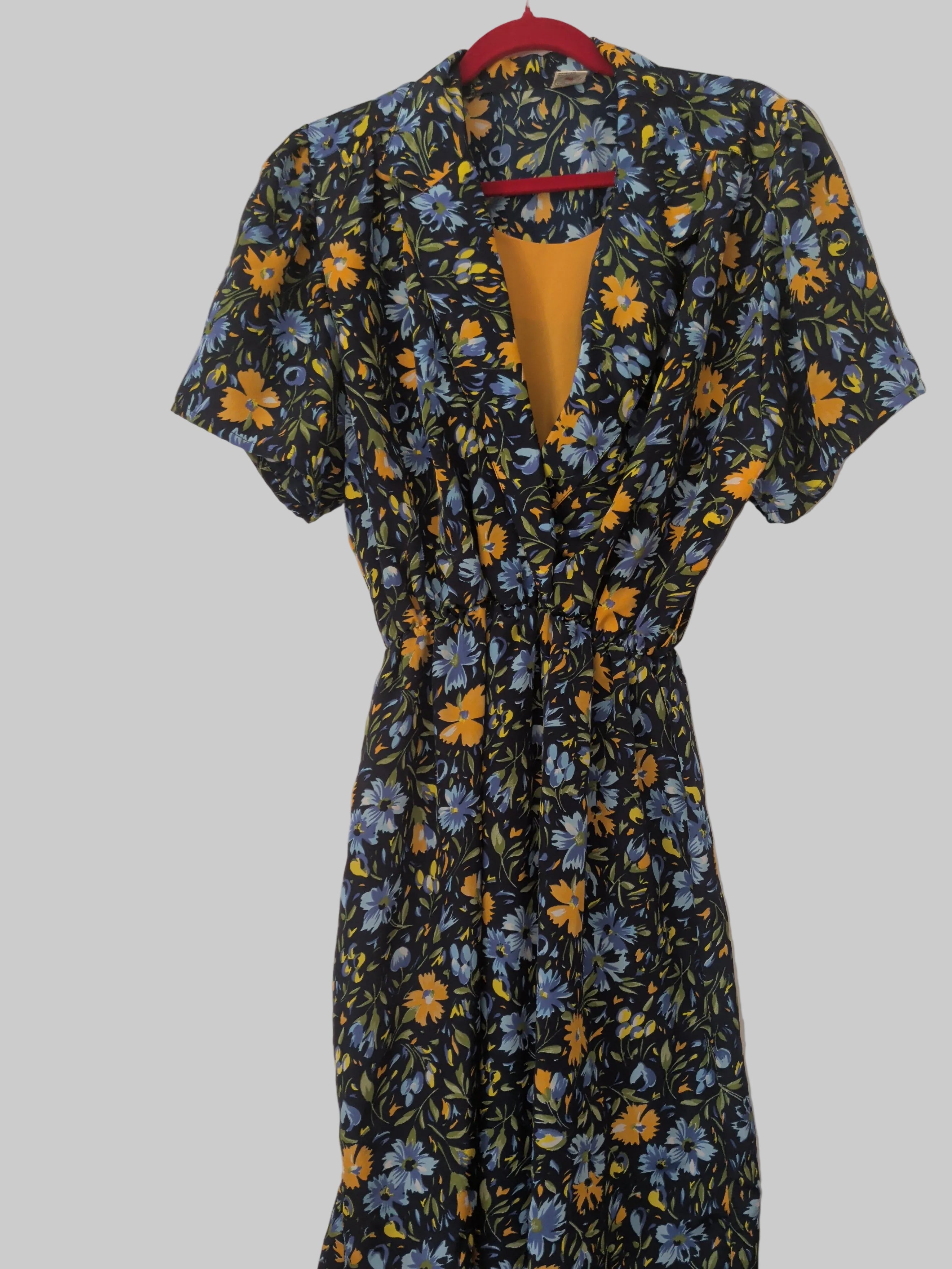 Robe longue fleurie Vintage imprimé bleu & orange